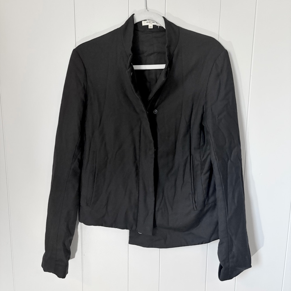 Helmut Lang Virgin Wool Jacket Lined Asymmetrical Black Bomber Moto Small